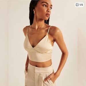 Abercrombie & Fitch Cream Satin V-Neck Crop Top: Size XS